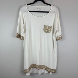 Chico's White Tunic Top with Gold Sequin Trim